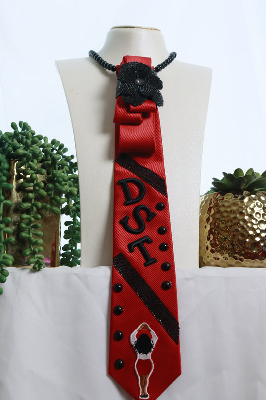 Red Tie with Black DST Letters